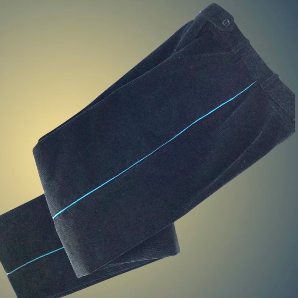 Vintage Christian Aujard Corduroy Black Tuxedo Pants Blue piping France 38 EU